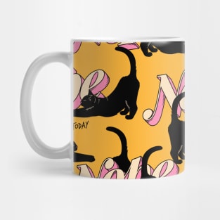 Monday Nope Black Cat Pattern in yellow Mug